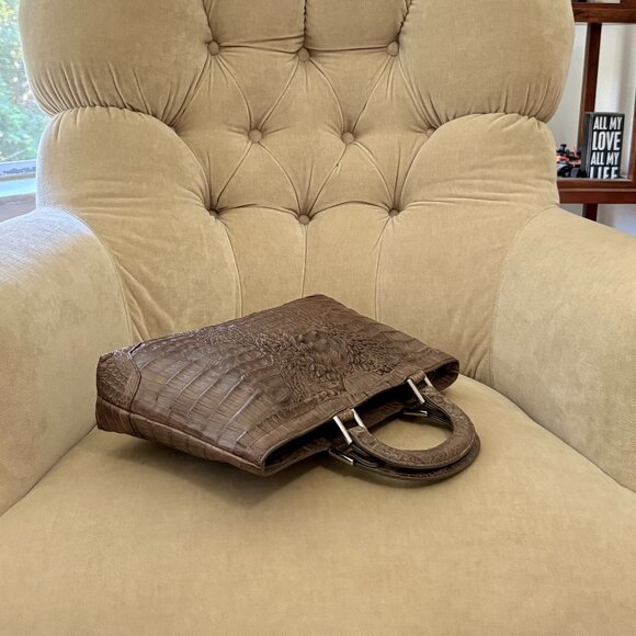 VTG Auth. EILEEN KRAMER Genuine Caiman Crocodile Brown Slim Satchel Bag - Picture 3 of 6